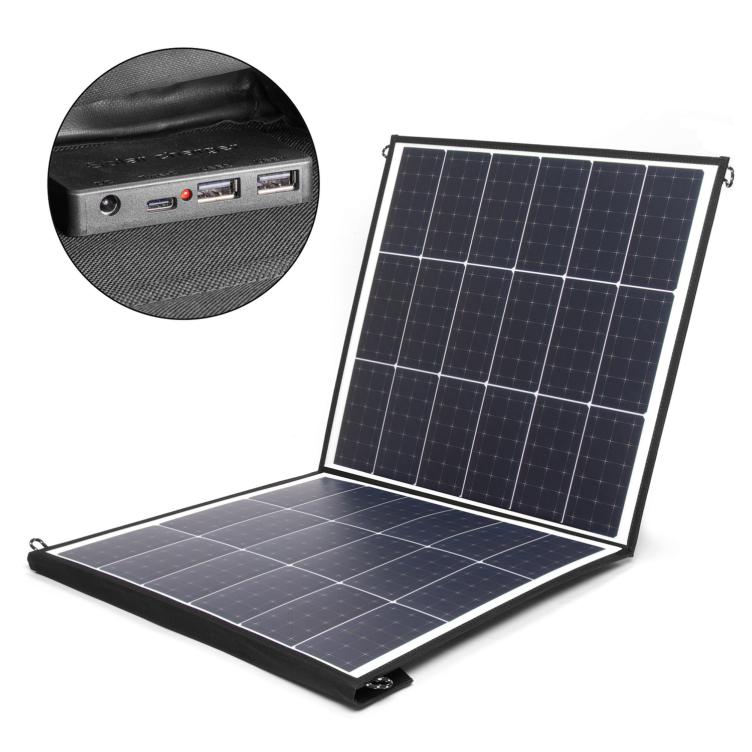 Складная солнечная панель TOP-SOLAR-100 на 100W с DC выходом 18V, Type-C PD 60W, 2 USB.