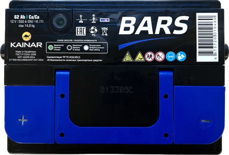 Аккумулятор BARS 6СТ-62 АПЗ (62 Ач, прямая полярность)