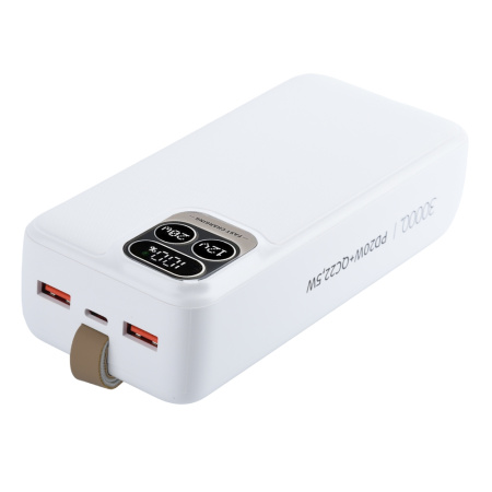 Внешний аккумулятор PERFEO 30000 Atomic Age White (LED дисплей, PD+QC3.0, Type-C, 2xUSB, max 22.5W