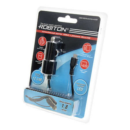 Адаптер/блок питания автомобильный Robiton USB1000/Auto/microUSB (1000мА, импульсный)